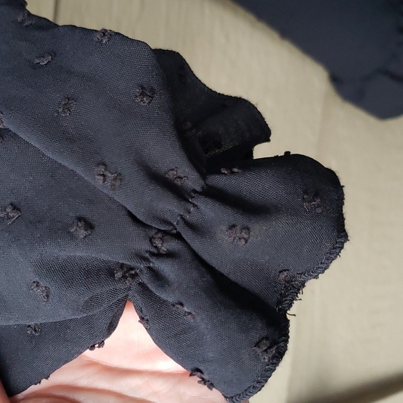 SHEIN Frenchy Swiss Dot Flounce Sleeve Guipure Lace Trim Shirred Dress L - Picture 11 of 14